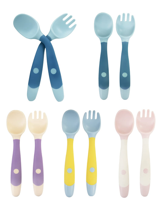 10 Pcs Toddler Utensils Spoons and Forks Set with Bendable Handle 5 Toddler Forks and 5 Toddler Spoons Baby Feeding Set for Self Feeding Silicone Spoons Forks for Kids BPA Free