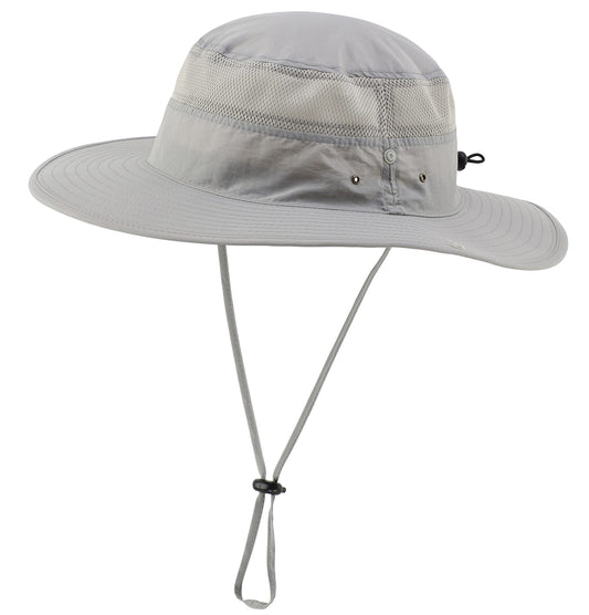 Unisex Outdoor Mesh Sun Hat Camouflage Boonie Bucket Hats Fishing Hats with String Gray 55 60cm