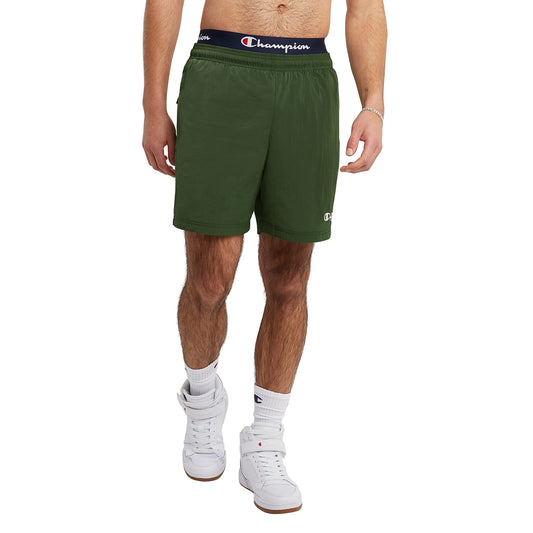 Champion Warm Nylon Gym Men Athletic Shorts 6" Native Fern Green Small Script