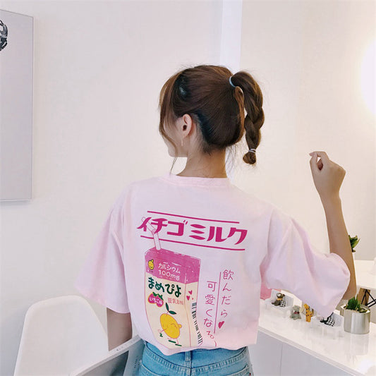 Strawberry and Milk Printed T-Shirts and Tops
