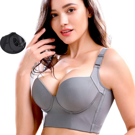 She Curve Push Bras Back Smoothing Bra Plus Size Anti Sagging Gathering Bras Wireless Bra for Back Fat Daily Bras (M Gray)