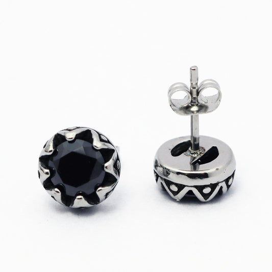 Vintage Titanium Steel Crown Earrings with Diamonds