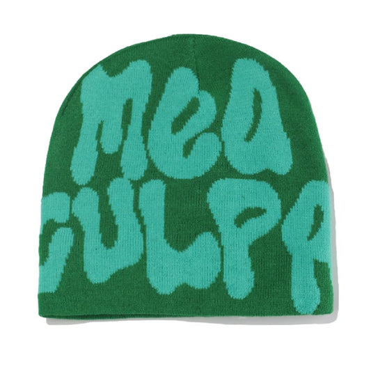 ANKOMINA Unisex Women Men Knitted Beanie Hats Fashion Letter Print Winter Skull Caps Y2k Outdoor Warm Hats Green