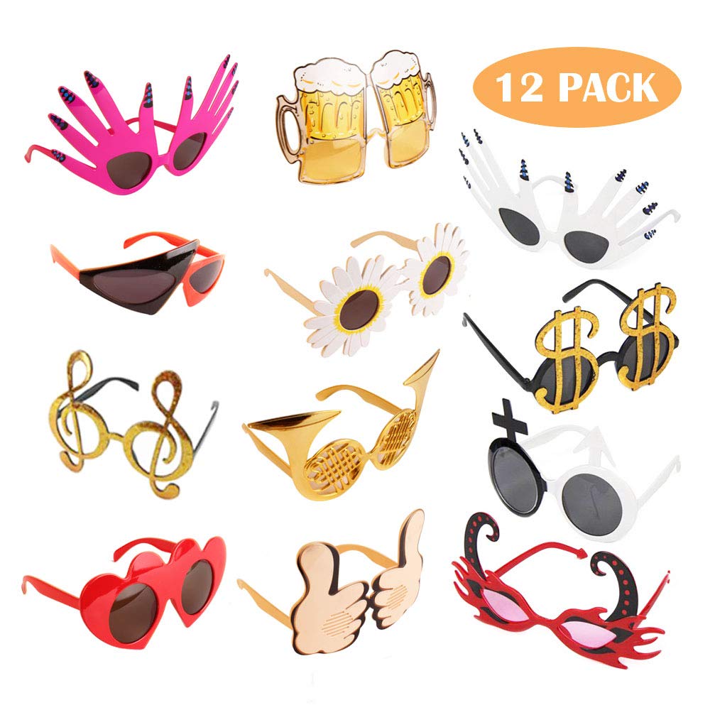 TD.IVES Funny Glasses Party Sunglasses Costume Sunglasses Masks12 Pack Cool Shaped Funny Party GlassesPhoto Booth Props Sunglasses