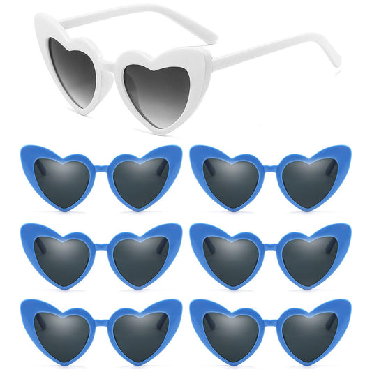 YooThink 7 Pcs Love Heart Shaped Sunglasses Bachelorette Party Sunglasses Bridesmaid Bride Heart Sunglasses (White& Azure)
