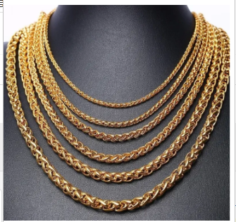 Vnox Men's Gold Stainless Steel Wheat Chain Necklace