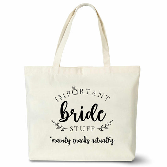 seclate Bride Gifts Bridal Shower Gift for Bride Bride to Be Canvas Tote Bag Important Stuff Tote Bags for Bachelorette Party Engagement Wedding - I05