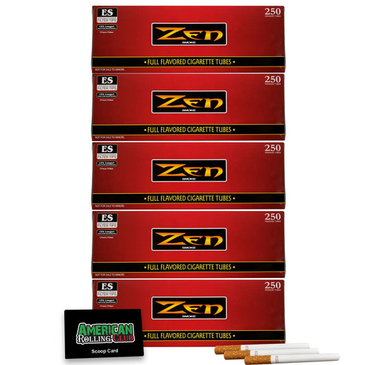 Zen Cigarette Tubes | Regular - Red Box | King Size | 5 Pack | 1250 Tubes | Includes American Rolling Scoop Card