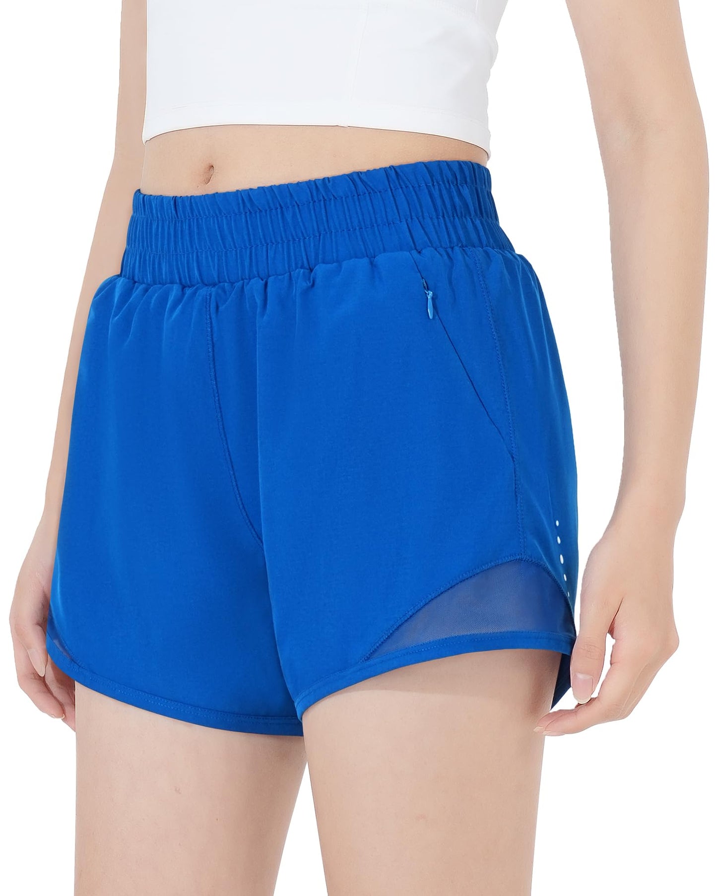 HASMES Girls Athletic Shorts with Zip Pockets Lightweight Running Soccer Shorts for Kids 7-8Y (Blue