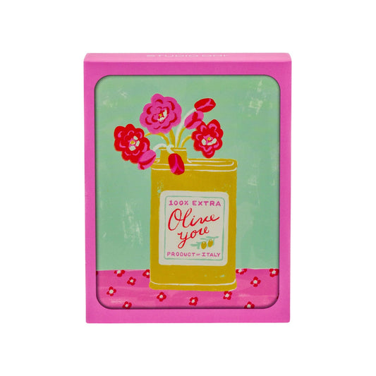 Studio Oh! Artisan Blank Note Cards Olive You - Pack of 8-4.25" × 5.5” Printed Textured Art Paper Embellished with Foil Stamping Cards and Envelopes