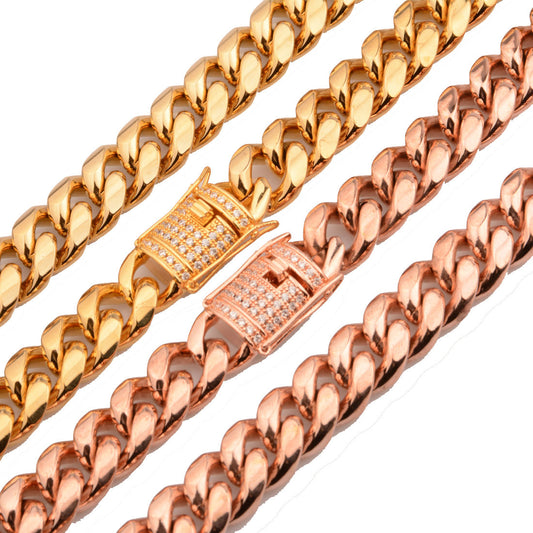 Men's Titanium Steel Necklace in Rose Gold Finish