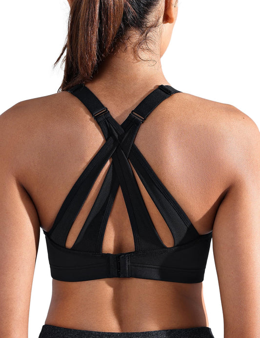 ZeroBound Womens High Impact Sports Bra Criss-Cross Back Padded Strappy Sports Bras Full Coverage Padded Racerback Bras Adjustable Wirefree Push Up Bras