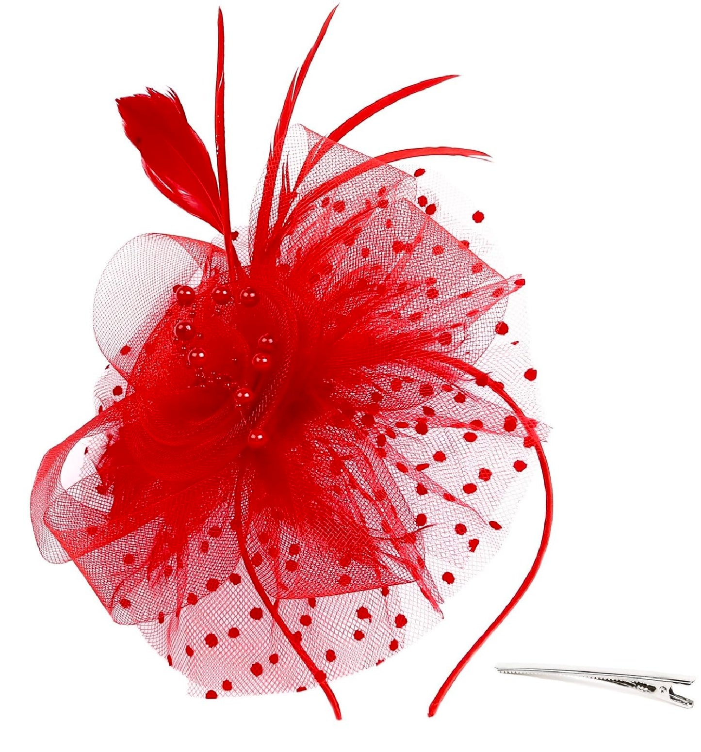 Fascinators Hats for Women Tea Party Headband Kentucky Derby Hats Fascinator Headpiece Red