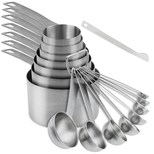 Viwehots Measuring Cups and Spoons Set 18/8 Stainless Steel 7 Measuring Cups and 8 Measuring Spoons with Leveler Kitchen Measure Cups Spoons Heavy Duty Baking Measurement Cups Spoons Set of 16