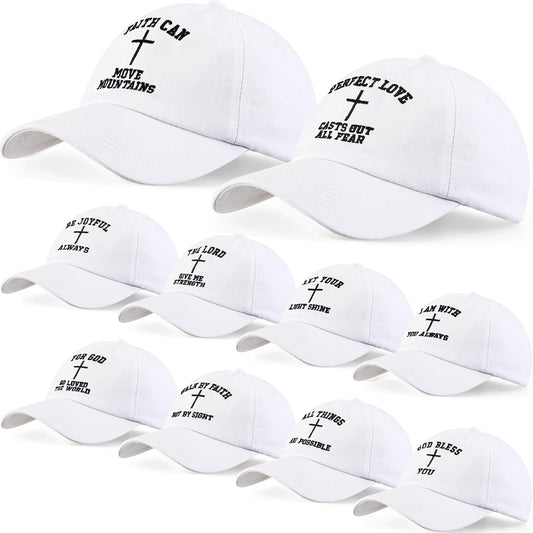 Zoooyawn 10 Pcs Christian Hats Jesus Hats for Men Women Bulk Religious Church Gifts Baseball Caps for Easter(White)