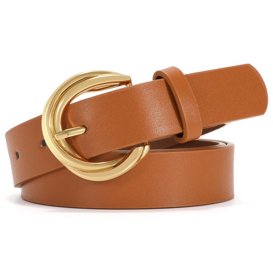 SUOSDEY Trendy Women Leather Belt Leather Belt for Jeans Pants Ladies Leather Gold Buckle Belt brown