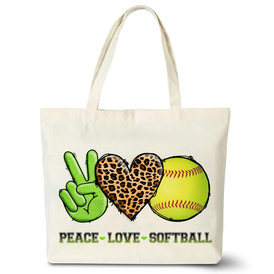 seclate Canvas Tote Bag Peace Love Softball Tote Bags for Women Reusable Cloth Cotton Bags for Travel Shopping Beach Softball Lover Gifts - A15