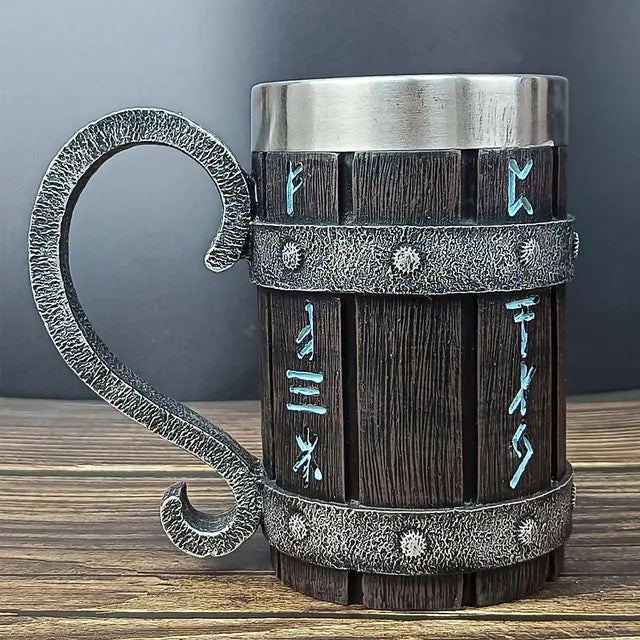 3D Bamboo Stainless Steel Beer Mugs - Large Capacity