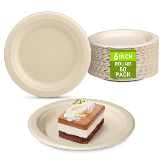 Uniecocus Small Paper Plates 50 Pack Paper Plates 6 inch Eco Friendly Disposable Plates Biodegradable Compostable Recycled Paper Plates Paper Dessert Plates