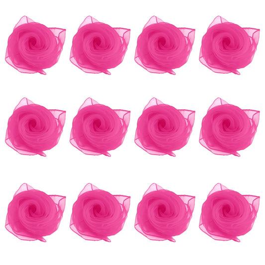 Andux 12Pcs Colorfast Dance Scarves Square Scarf Movement Juggling Play Scarves for Kindergarten Children 24 by 24 Inches WDSJ-02 (Dark Pink)