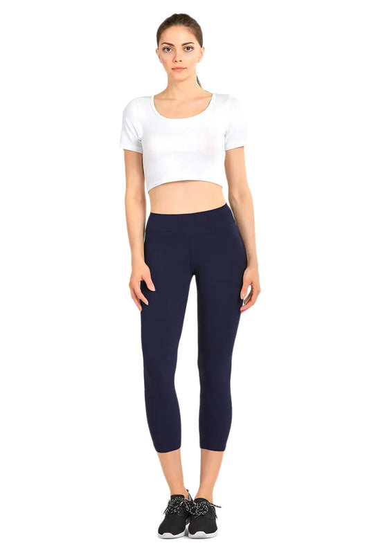 Sofra Cotton Leggings - Womens Cotton Capri Leggings (L Navy)