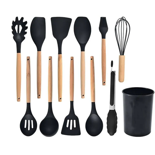 11pcs Wooden Handle Silicone Kitchenware Set