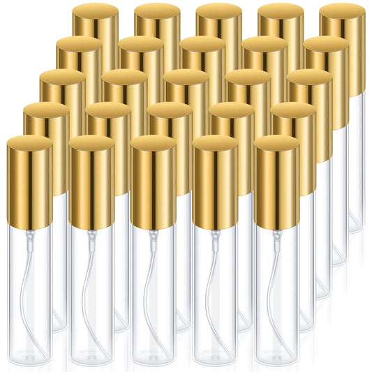 Yinder 25 Pcs Perfume Travel Refillable Atomizer bulk Perfume Bottles Empty Mini Perfume Sample Spray Bottle Clear Fragrance Bottle Cologne Perfume Containers(10 mlGold)