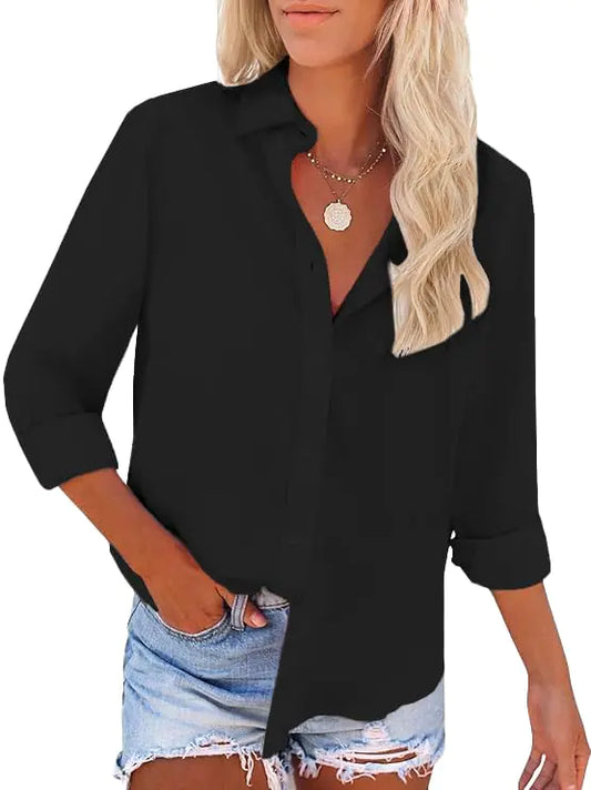 SEMARO Womens Button Down Long Sleeve Shirts Wrinkle Free Dress Shirts Long Sleeve Office Work Tops Black