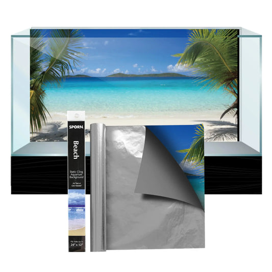 Sporn Beach Aquarium Background Static Cling 24" x 12" Blackout Film Fish Tank Wallpaper Easily Fits to Any Fish Tank Background Aquarium