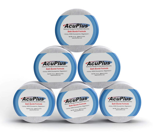 AcuPlus - Bath Bombs for Sore Muscles & Joints - Relaxing Bath Bombs for Women & Men with Arnica Magnesium Glucosamine & Epsom Salt for Body Pain - 4.5 oz. Each Pack of 6