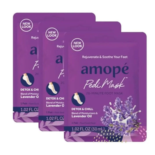 Amopé PediMask 20-Minute Foot Mask Intensely Moisturizing Socks Rejuvenates & Soothes Self-Care w/ Lavender Oil Urea a Blend of Moisturizers & Vitamin Complex for Long Lasting Hydration 3 pair