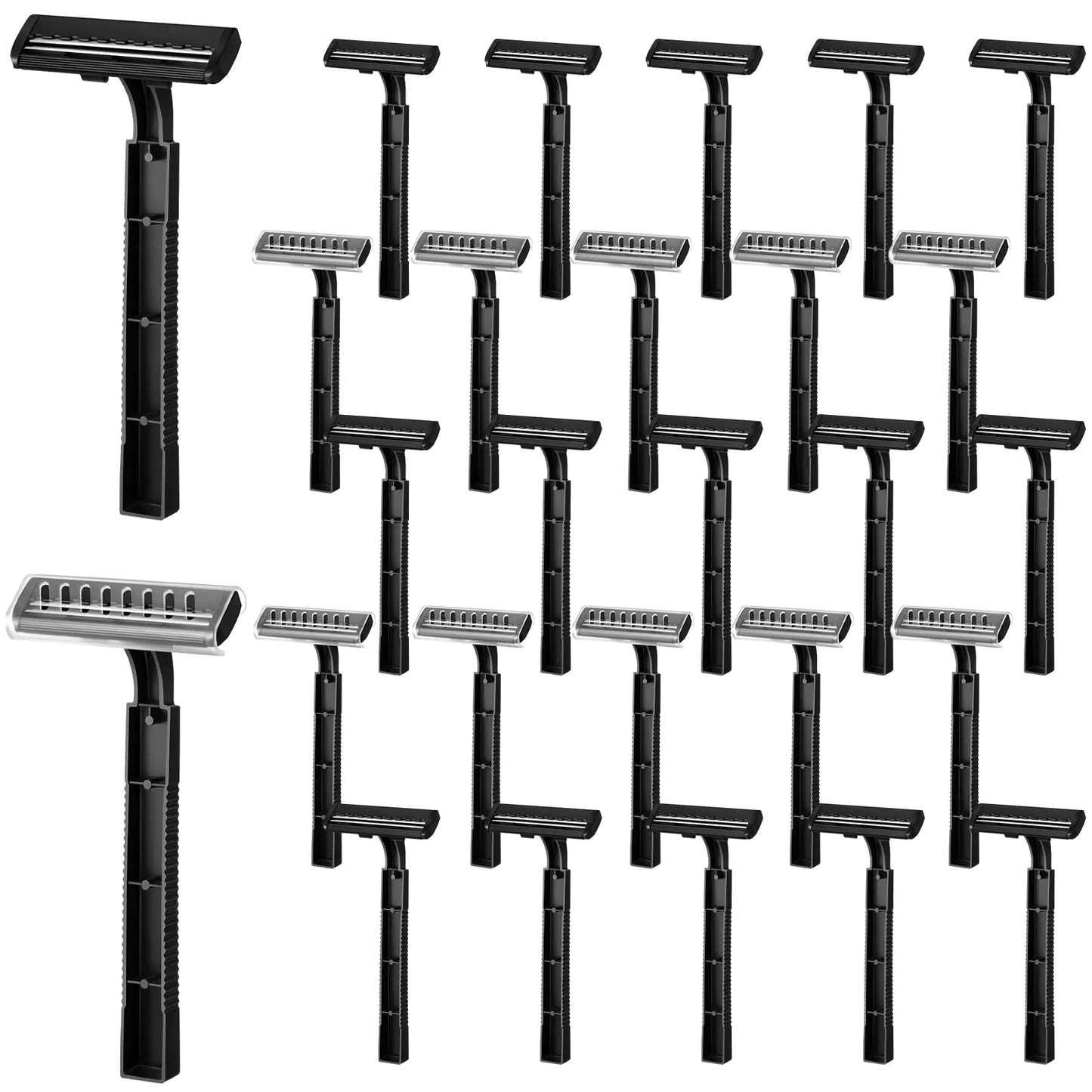 Jutom 25 Pcs Twin Blade Disposable Razors Bulk Shaving Razor for Men Women Homeless Stainless Steel Razors with Clear Safety Cap for Hotel Hotel Travel Camping Charity Apartment