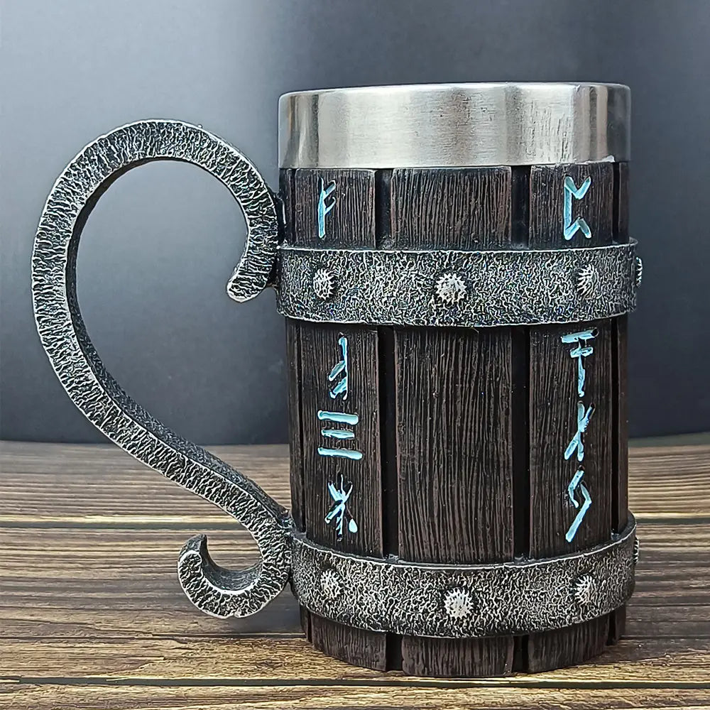 3D Bamboo Stainless Steel Beer Mugs - Large Capacity