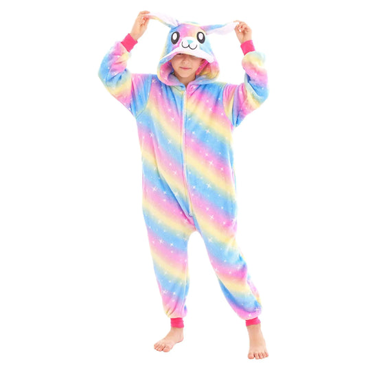 WAFUNNE Animal Onesie Costume for Kids Child Boys Girls Cosplay Halloween Costumes Easter Onesies Rainbow Rabbit Blue 140