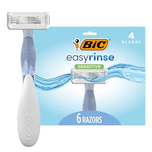 BIC EasyRinse Sensitive Anti-Clogging Womens Disposable Razors Clinically Proven for Sensitive Skin Shaving Razors With 4 Blades 6 Count