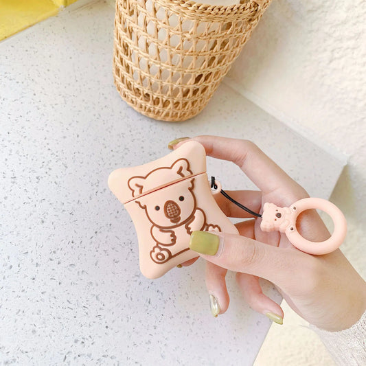 Cartoon Bear AirPods Case with Hook for Wireless Earbuds