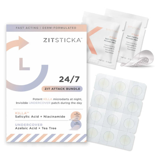 ZitSticka 24/7 Attack Bundle Acne Patches for Face - Worlds Most Potent Pimple Patch with Fast-Acting Microdarts - Starts Working within 2 Hours for Deep Early-Stage Zits & Blemish - 14 Count