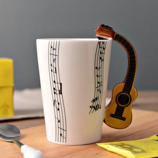 Ceramic Guitar-Shaped Musical Note Coffee Mugs