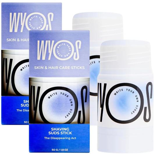 WYOS Shaving Cream Sticks 2 Pack Travel Size Vegan Cruelty Free Clean Label Sulfate Free Paraben Free Leak Free No Mess Hydrating Smooth Lather Sensitive Skin Close Shave For Women and Men
