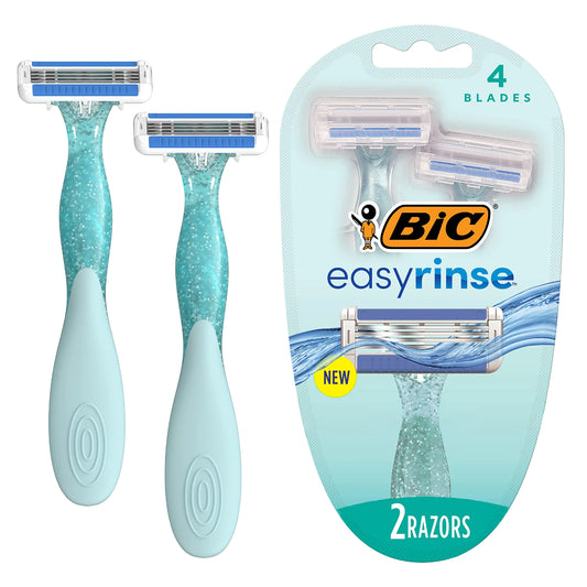 BIC EasyRinse Anti-Clogging Womens Disposable Razors for a Smoother Shave With Less Irritation* Easy Rinse Shaving Razors With 4 Blades 2 Count