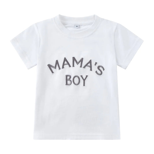 Toddler Baby Boy T Shirts Summer Short Sleeve Clothes Letters Embroidered Mamas Little Boy Tee Tops 1-5t (White2-3t)